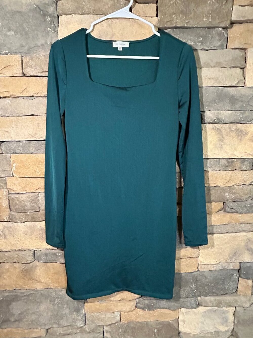 No Comment Emerald Green Long Sleeve Dress w Square Neckline